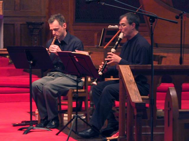 Cornell Kinderknecht, soprano recorder and Lee Lattimore, tenor recorder. [The Wireless Consort Recorder Quartet concert at Christ Episcopal Church - Dallas, TX, March 28, 2004]